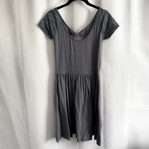Aeropostale Dark Gray Dress with Lace Sleeves (S)